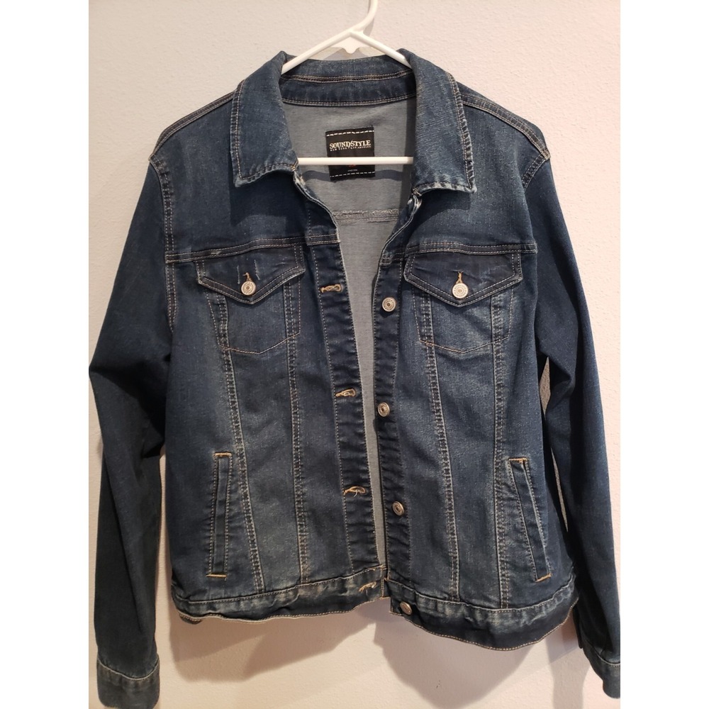 Soundstyle cropped Denim‎ trucker style Jean denim Jacket: medium wash Women's L
